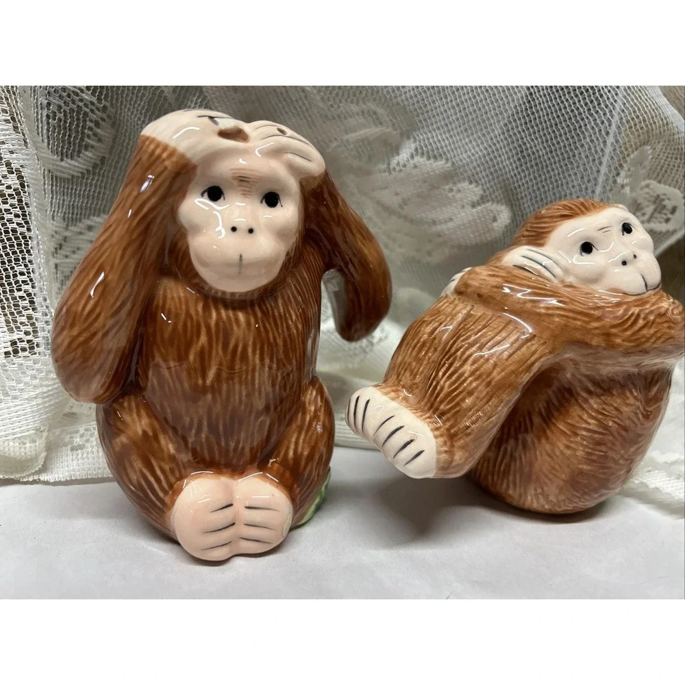Vintage Monkey salt‎ and pepper shakers Jungle Spree 1992 Strata Group Large